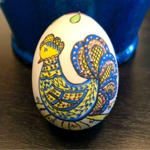 Vintage Porcelain Hand-Painted Colorful Chicken Egg *Signed Farmhouse